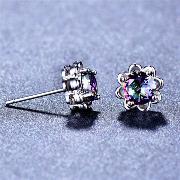 Round Colorful Micro Pave Zircon Stud Earrings for Women, EVGG1034 - Picture 2 of 5